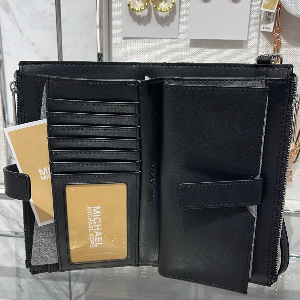 Michael Kors Jet Set Travel Large Double-Zip Wristlet-Wallet-PhoneHolder Black